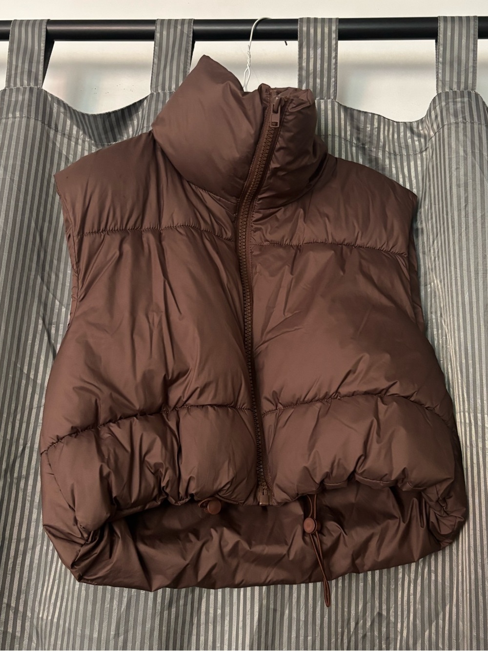 Women's Brown Puffer Vest with High Collar